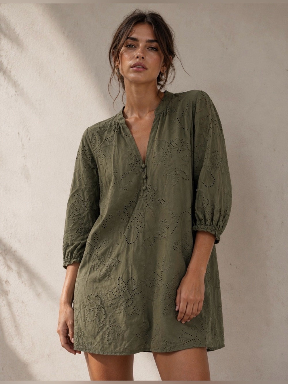 Zara Olive Green Button-Front Tunic Size Small